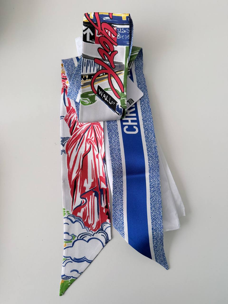 Twilly Mitzah Scarf Christian Dior Plan de Paris Brooklyn Bridge Motif en Seda Multicolor