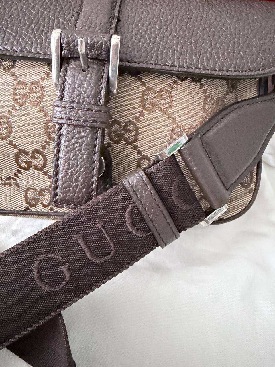 Bolso de Cintura Gucci GG Canvas & Leather Belt Bag / Waist Pouch en Lona Original GG Beige y Piel Café