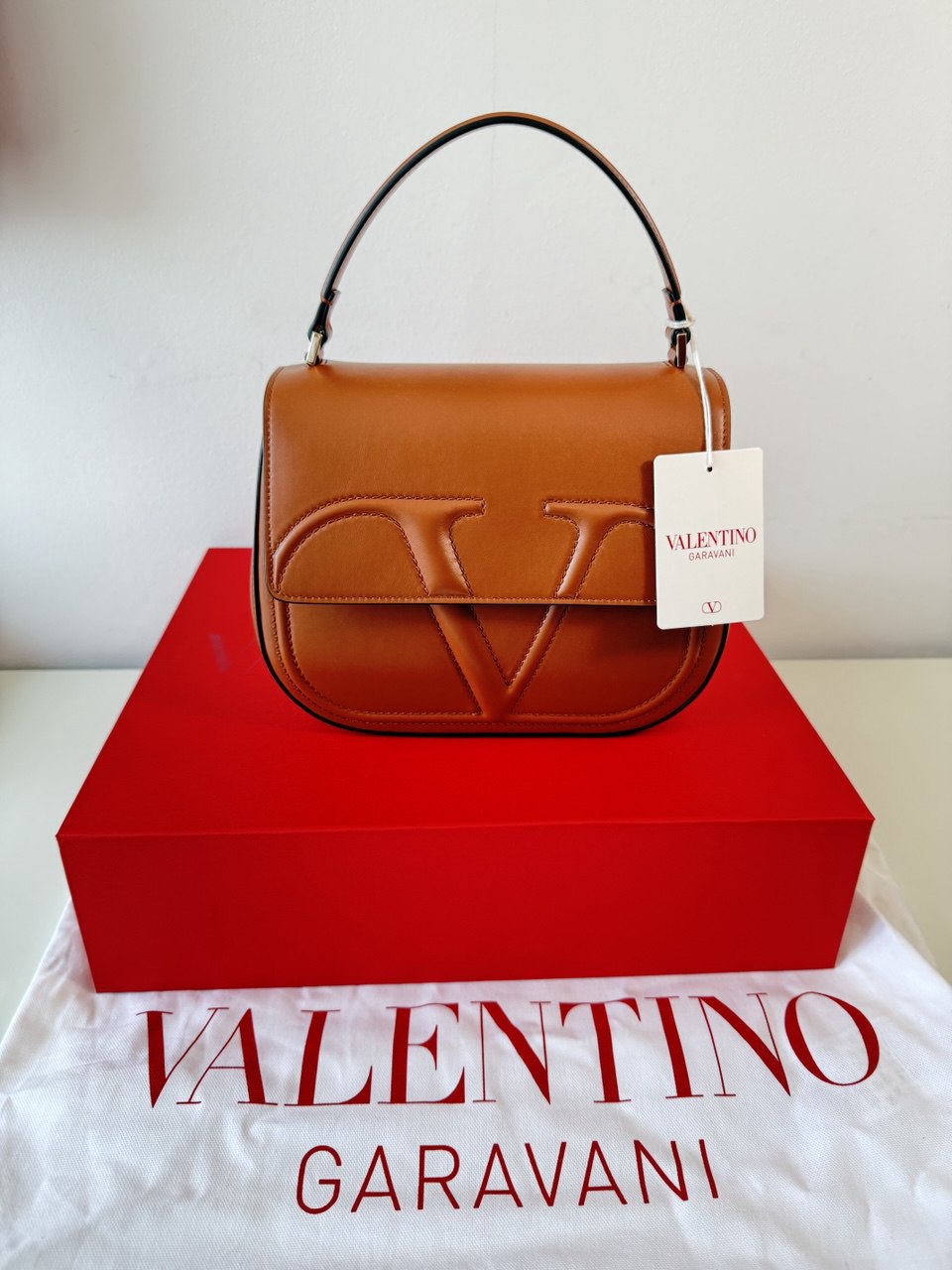 Pre-Owned Alltime Shoulder Bag in Soft Grainy Calfskin Leather with Magnetic Closure & Removable Handles - Brown Saddle Bag