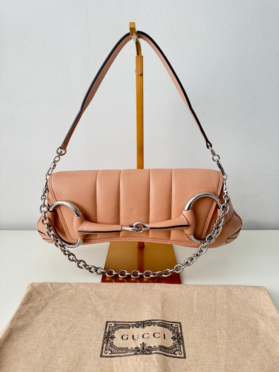 Horsebit Chain Medium Shoulder Bag Pink Sand