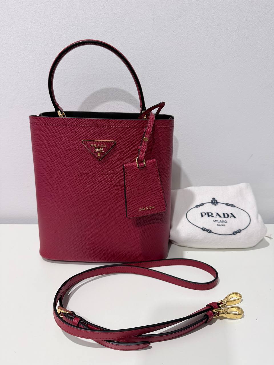 Pre-Owned Prada Saffiano Leather Bucket Bag – Red