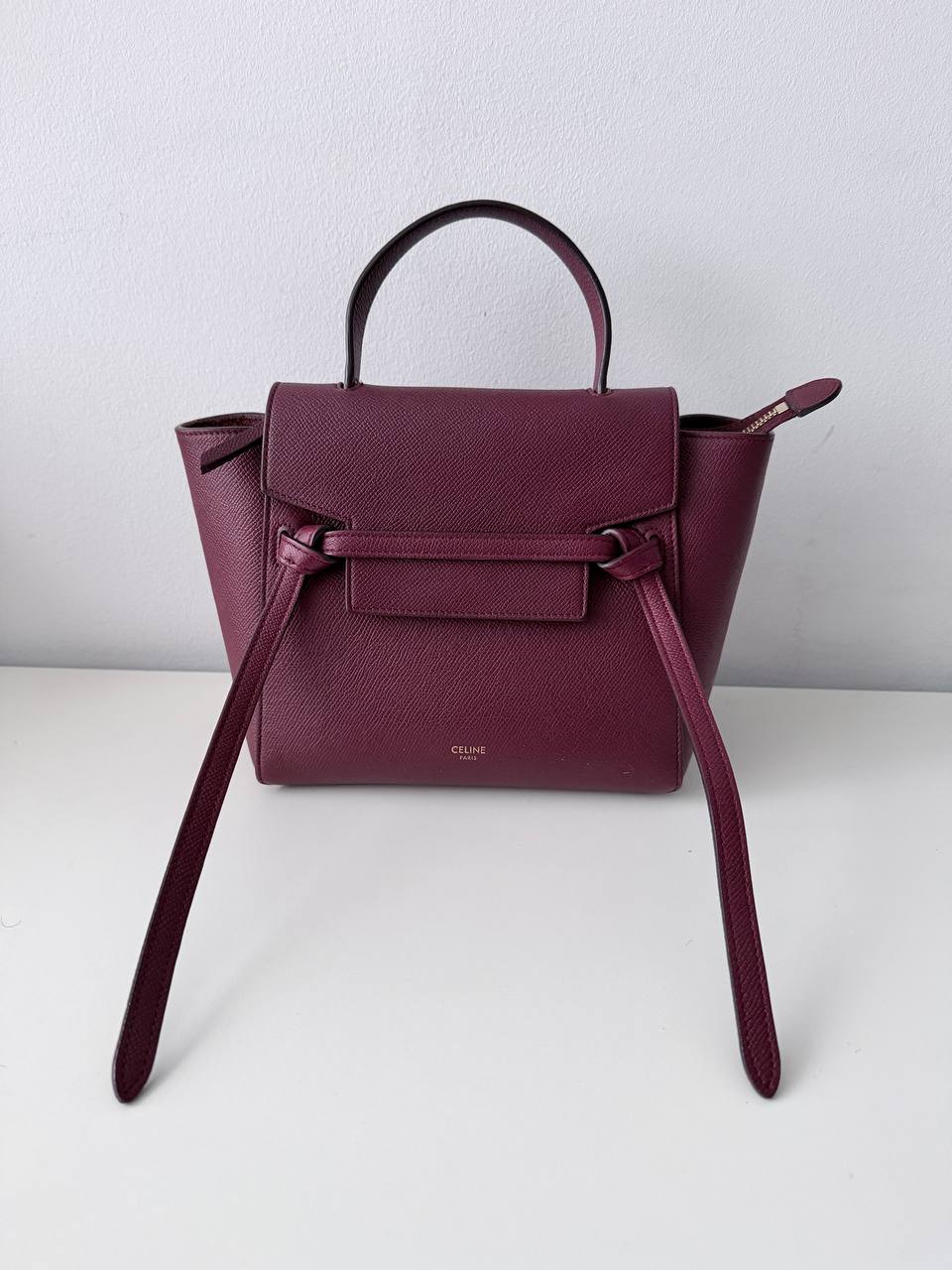 Nano Belt Bag – Burgundy Grained Leather – Pre-Loved Luxury Handbag