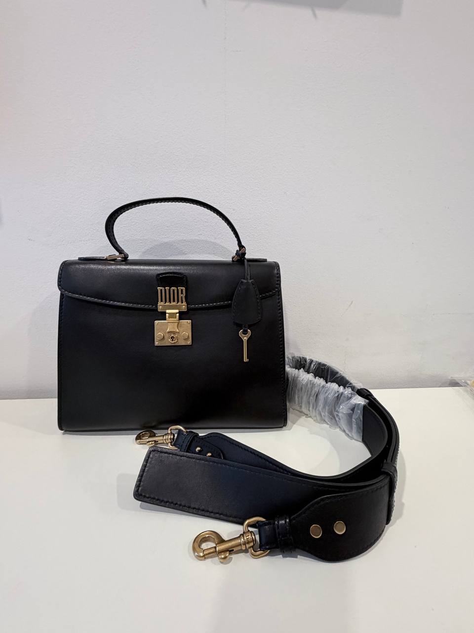 Pre- Loved Dior Leather Top Handle Bag with Removable Strap