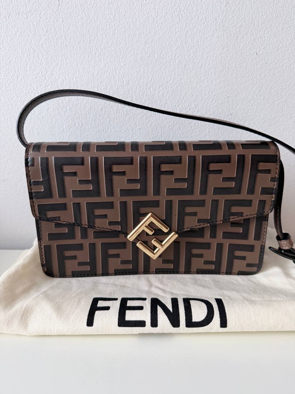 Logo Embossed Leather Wallet on Strap – Brown & Black | Pre-Loved