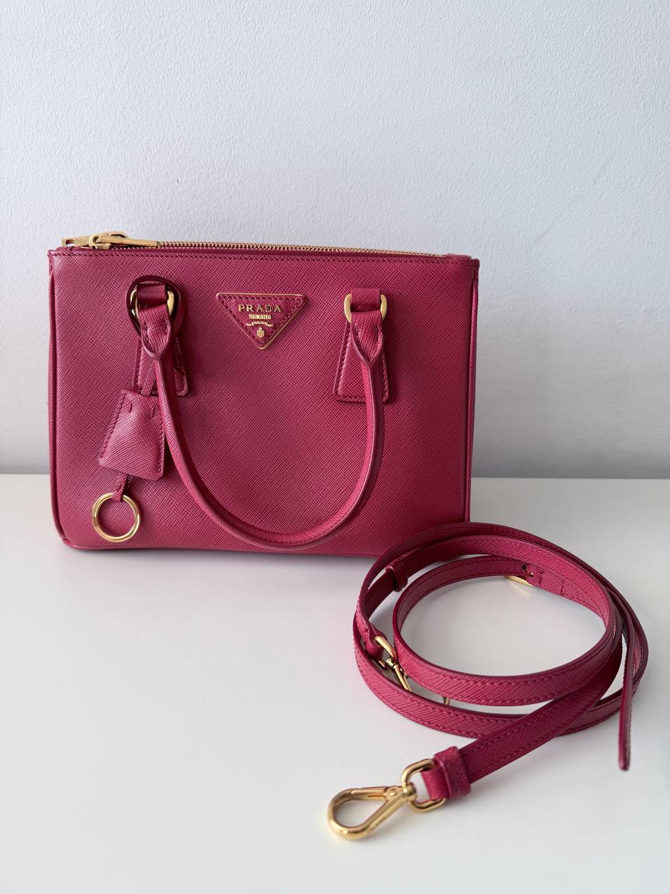 Saffiano Leather Double Zip Mini Tote Bag – Pink – Made in Italy