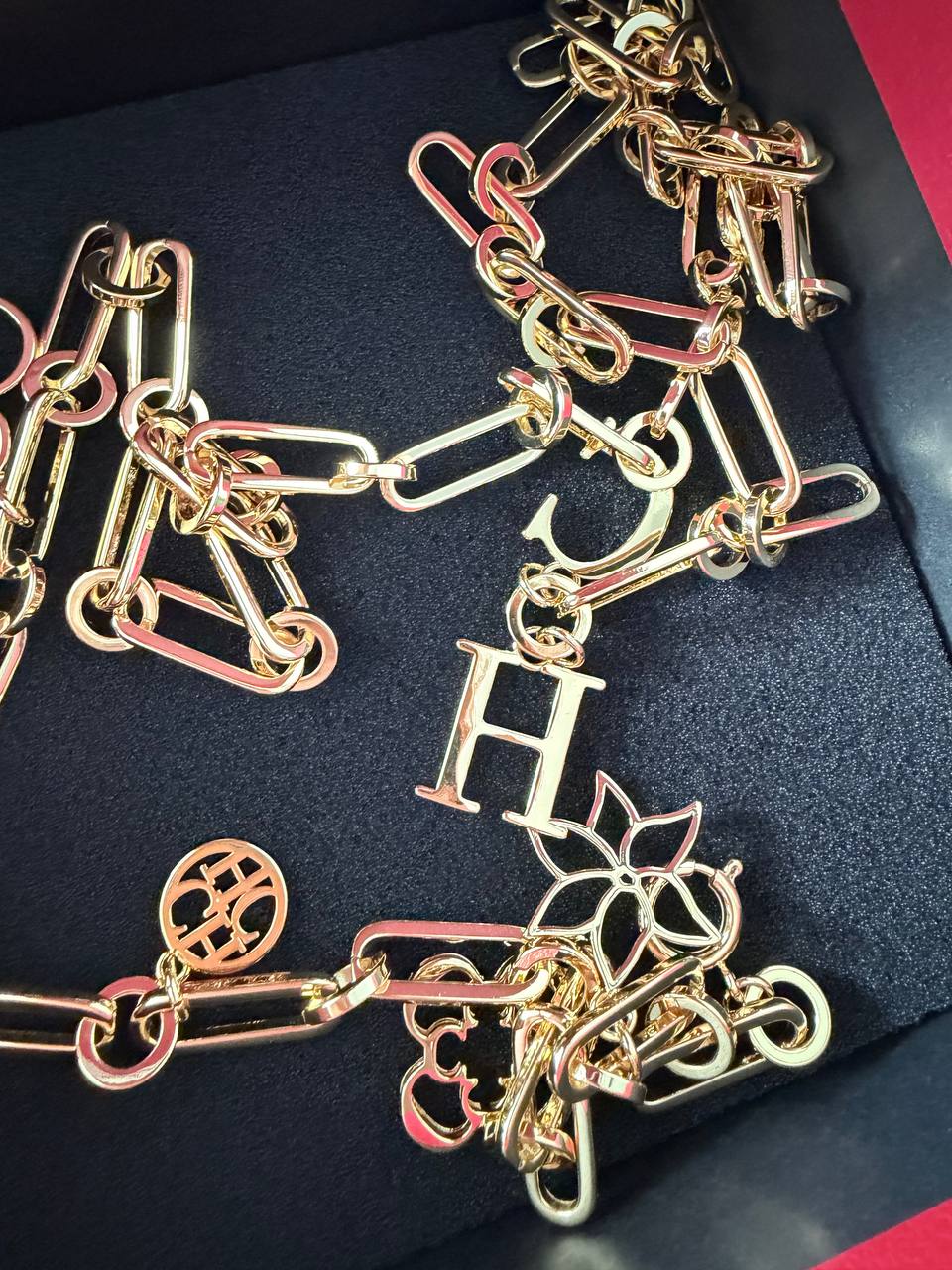 Gold Letter Chain Belt – Signature Logo Statement Belt