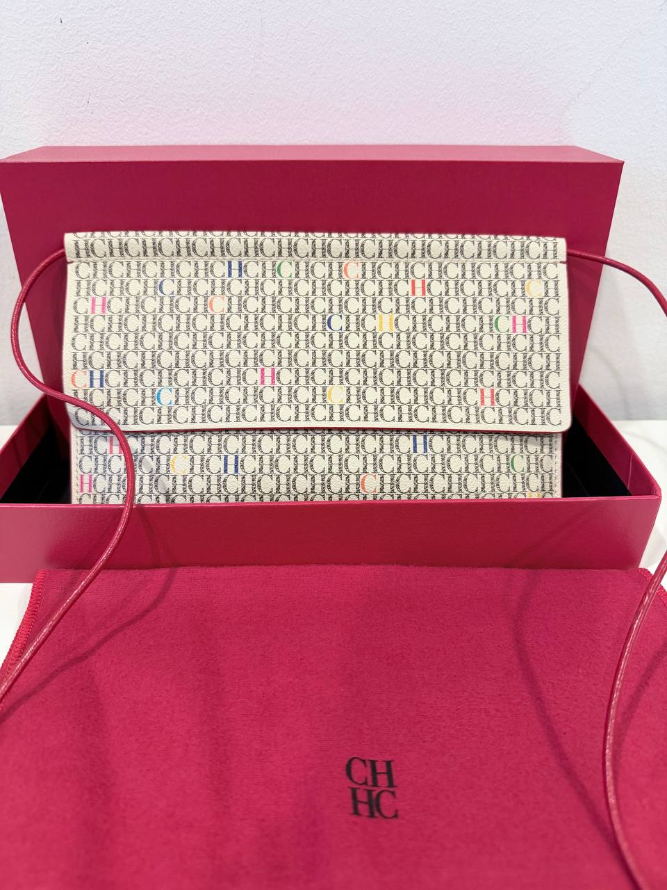 CH Monogram Clutch Wallet on Chain Red Leather Pre-Owned