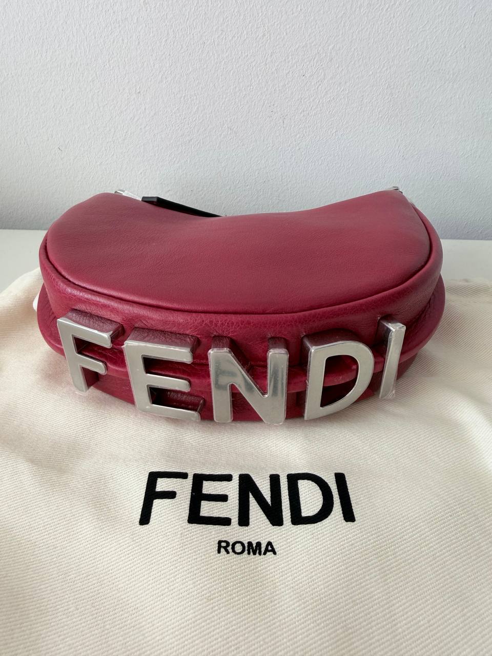 Red Leather Shoulder Bag with Oversized Logo Hardware