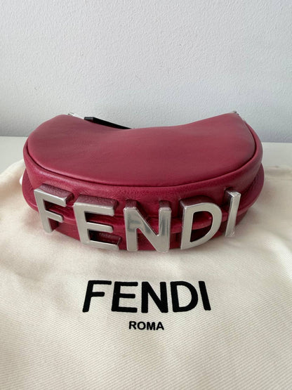 Red Leather Shoulder Bag with Oversized Logo Hardware