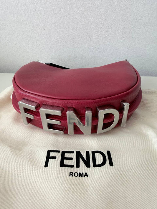 Red Leather Shoulder Bag with Oversized Logo Hardware