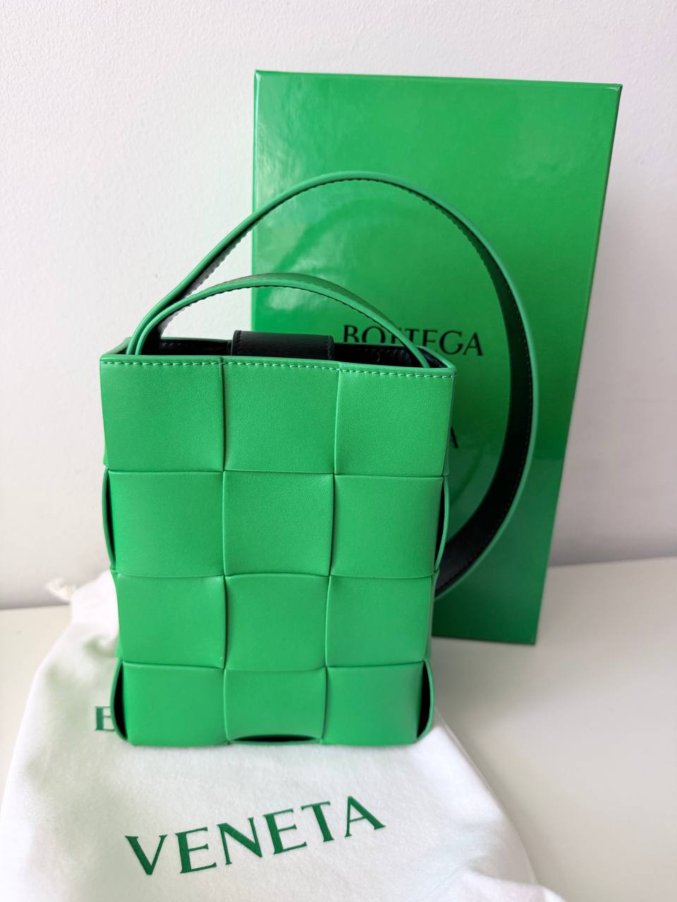 Mini Cassette Bucket Crossbody Bag – Green with black | Pre-Loved