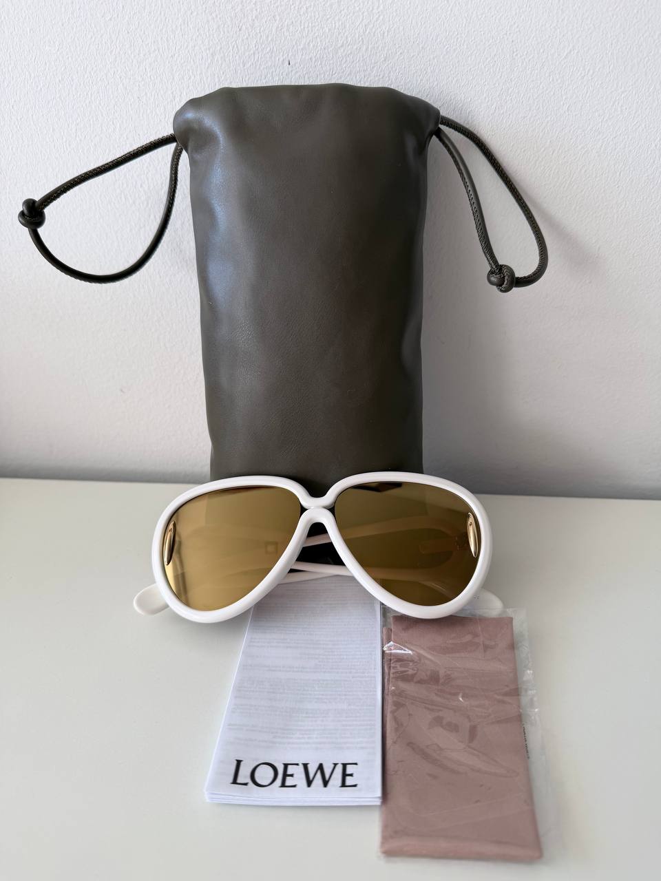 Loewe Aviator Mask - White Acetate & Gold Mirror - PreOwned