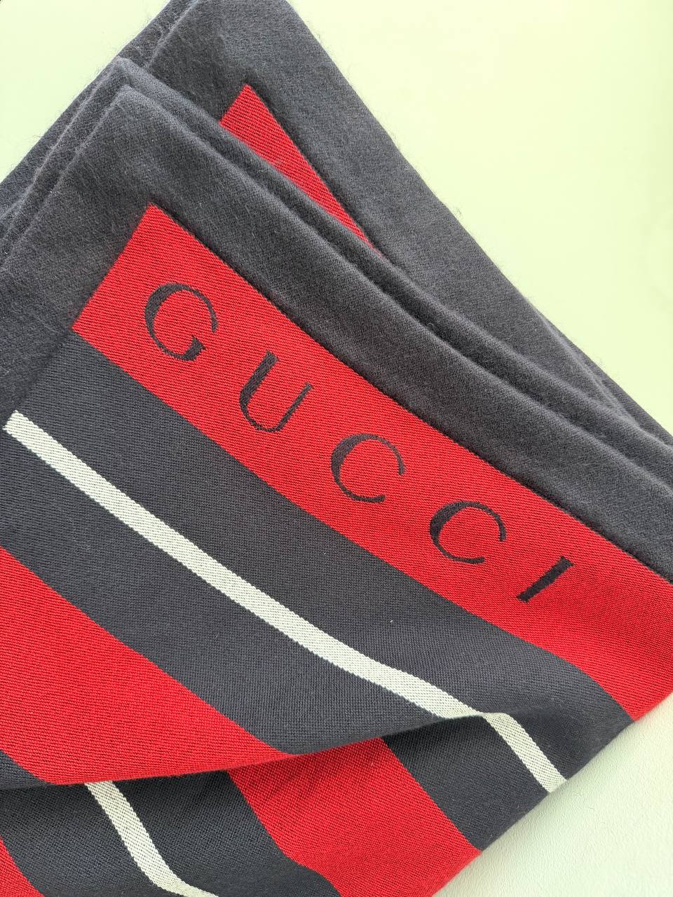 Gucci Logo Stripe Cotton Beach Towel / Flat Sheet - Red, Navy & White