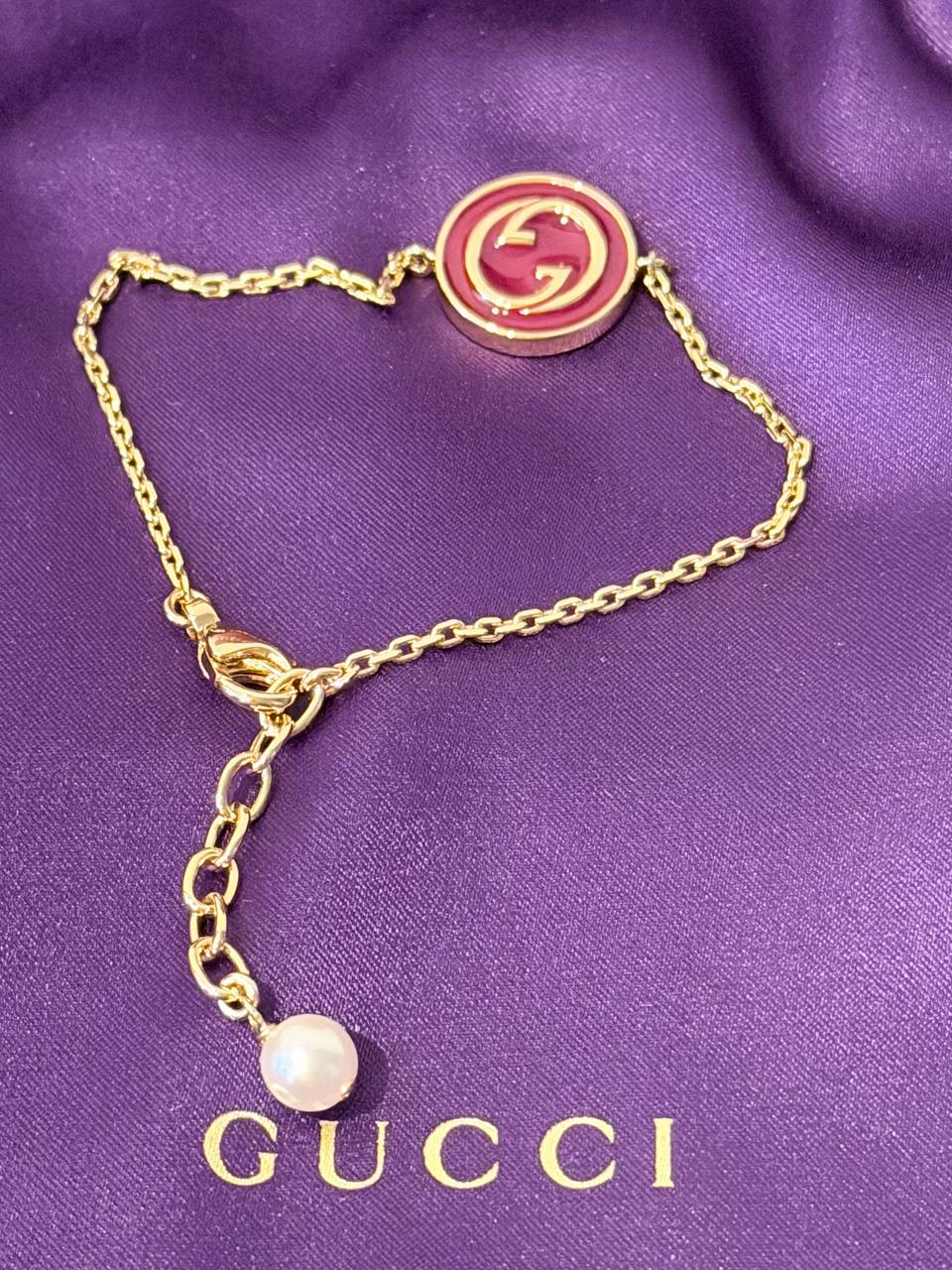 Interlocking G Enamel Bracelet with Pearl