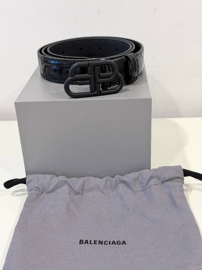 BB Thin Belt in Crocodile Embossed Leather