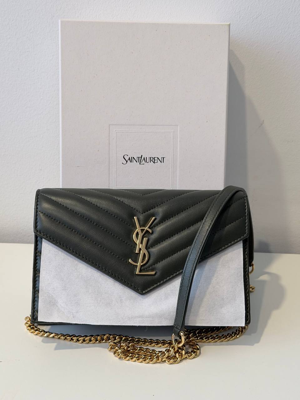 Saint Laurent Cassandre Matelassé Wallet on Chain Black