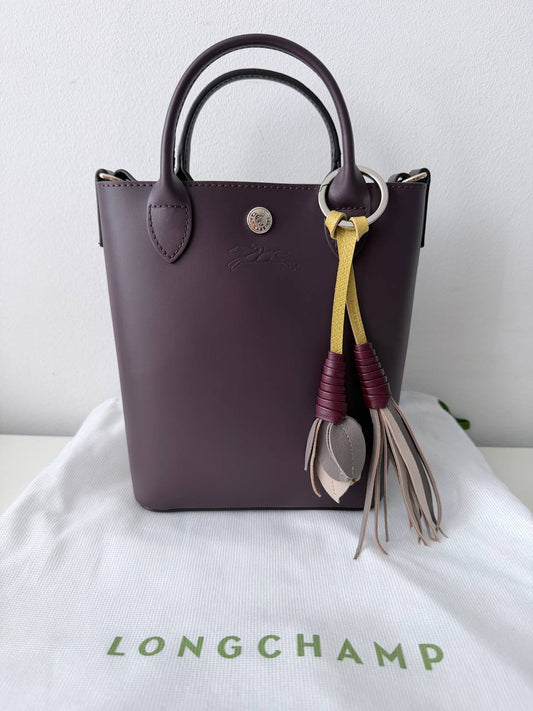 Bolso Mini Tote Longchamp Épure en Piel Color Berenjena con Charm Decorativo