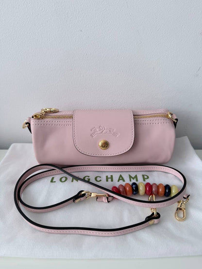 Bolso Cilíndrico Longchamp Le Pliage Cuir en Pink Leather