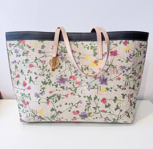 Bolso Tote CH Carolina Herrera Matryoshka Floral Jacquard en Lona Beige y Piel