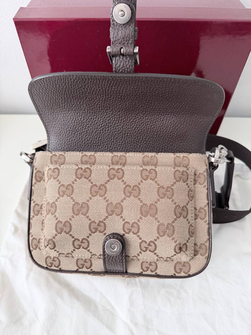 Bolso de Cintura Gucci GG Canvas & Leather Belt Bag / Waist Pouch en Lona Original GG Beige y Piel Café