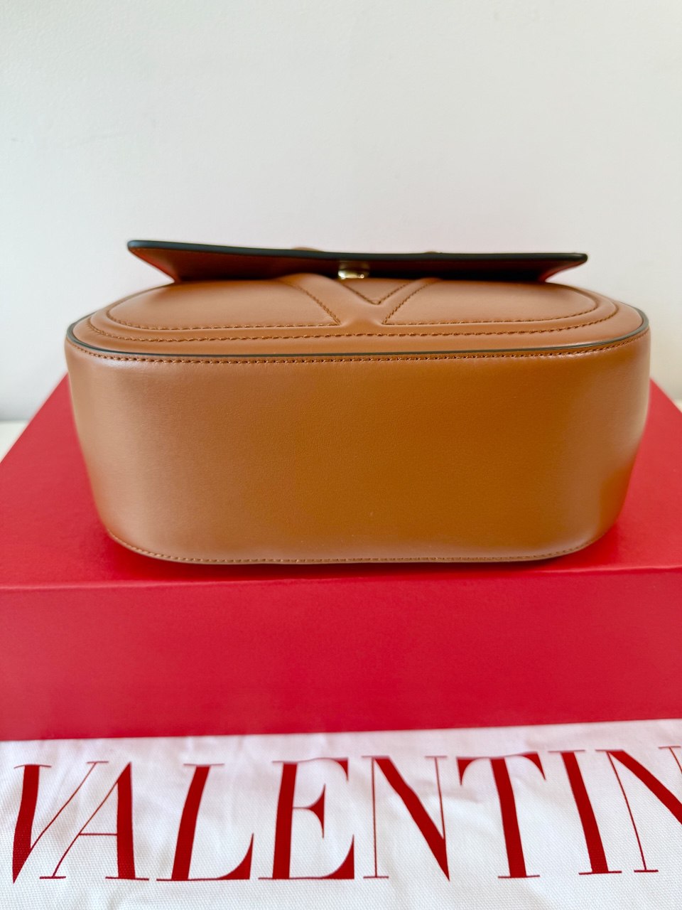 Pre-Owned Alltime Shoulder Bag in Soft Grainy Calfskin Leather with Magnetic Closure & Removable Handles - Brown Saddle Bag
