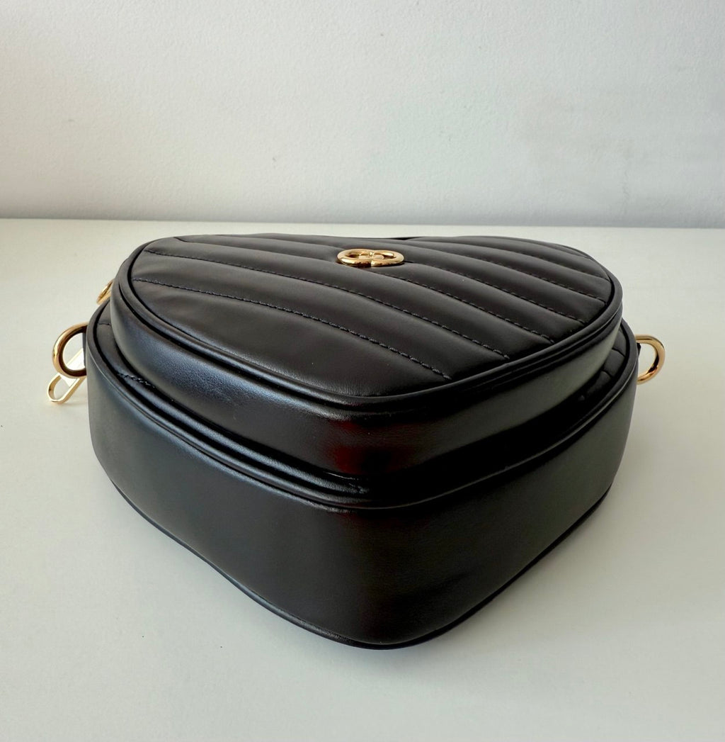 Interlocking Black G Heart Shoulder Bag Diagonal Quilted Mini