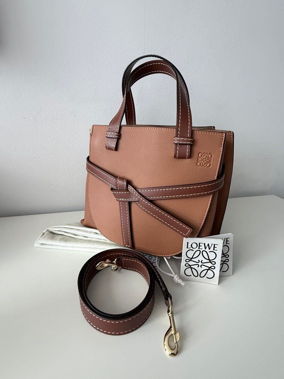 Gate Top Handle Mini Bag – Tan Leather, Authentic Designer Handbag