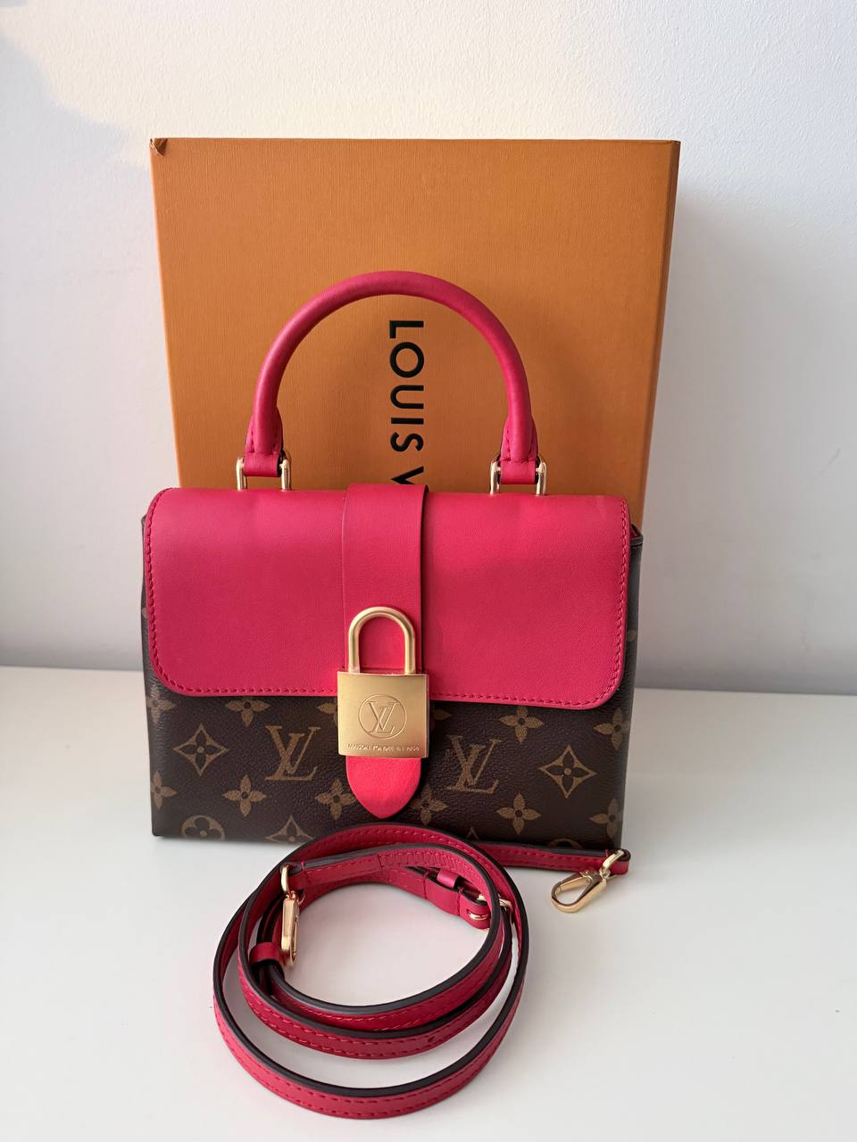 Locky BB Monogram Canvas with Red Leather – Pre-Loved Top Handle Crossbody Bag