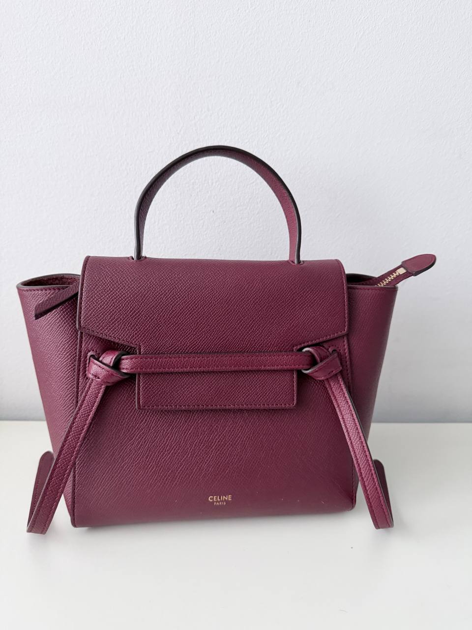 Nano Belt Bag – Burgundy Grained Leather – Pre-Loved Luxury Handbag