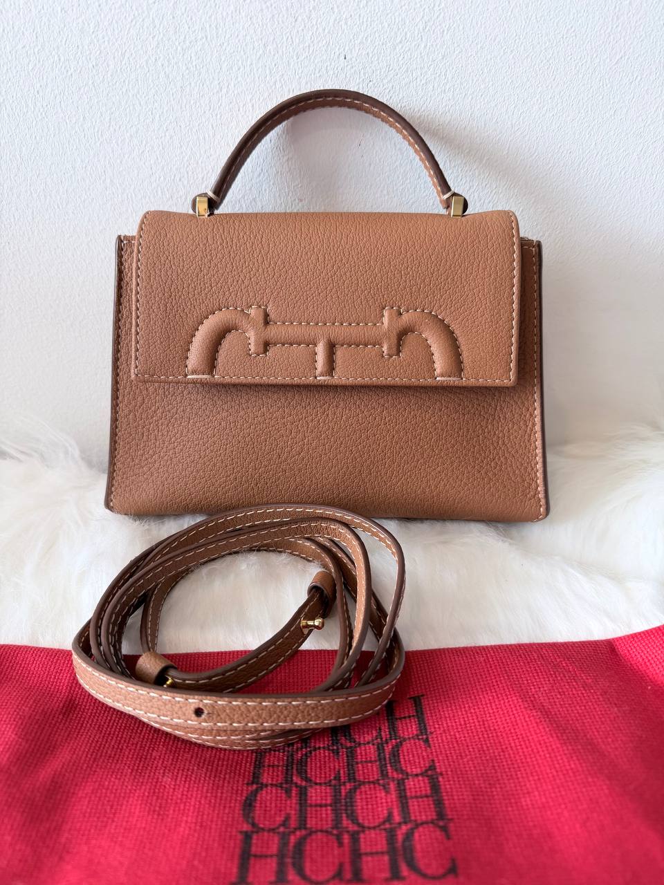Doma Mini Leather Top Handle Bag – Brown – Pre-Loved | Full Set