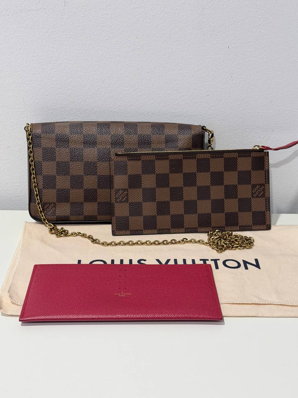 Félicie Pochette Damier Ebene with Rose Interior – Pre-Loved, Authentic