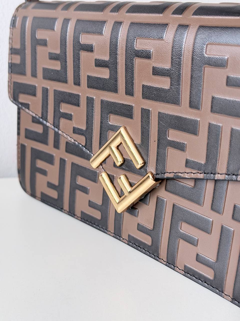 Logo Embossed Leather Wallet on Strap – Brown & Black | Pre-Loved