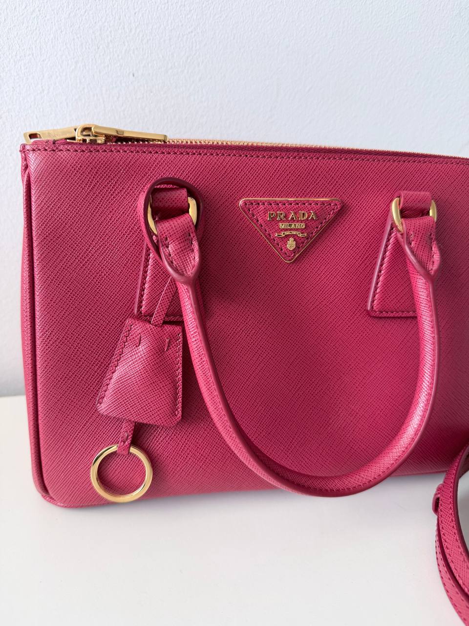 Saffiano Leather Double Zip Mini Tote Bag – Pink – Made in Italy