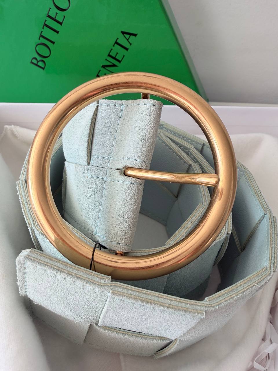 Intreccio Leather Belt – Light Blue (Pre-Owned) – Size 75 cm