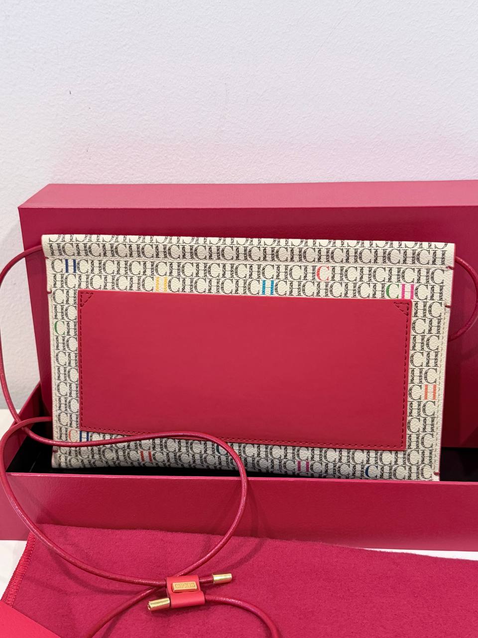 CH Monogram Clutch Wallet on Chain Red Leather Pre-Owned