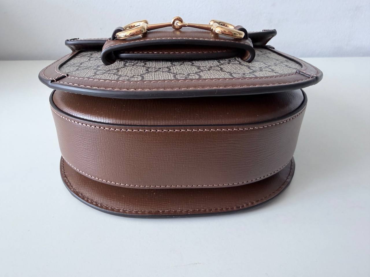 Pre-Loved GG Monogram Canvas Small Shoulder Bag with Brown Leather Trim & Gold Hardware