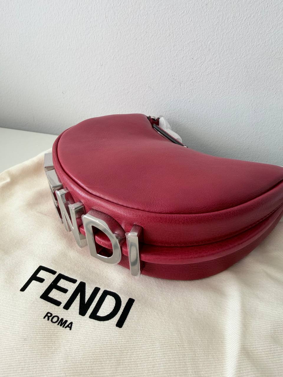 Red Leather Shoulder Bag with Oversized Logo Hardware