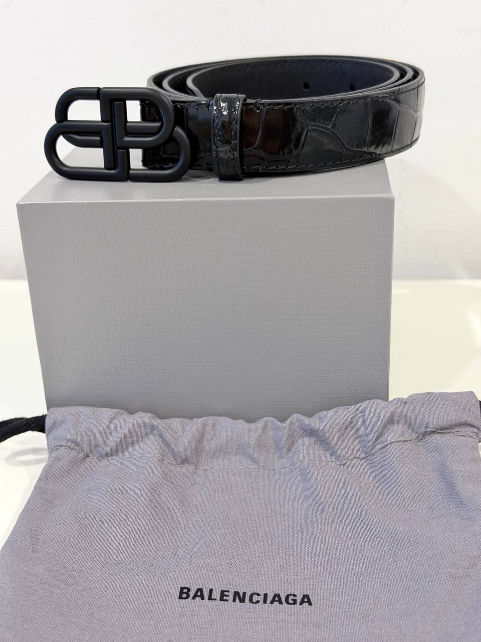 BB Thin Belt in Crocodile Embossed Leather