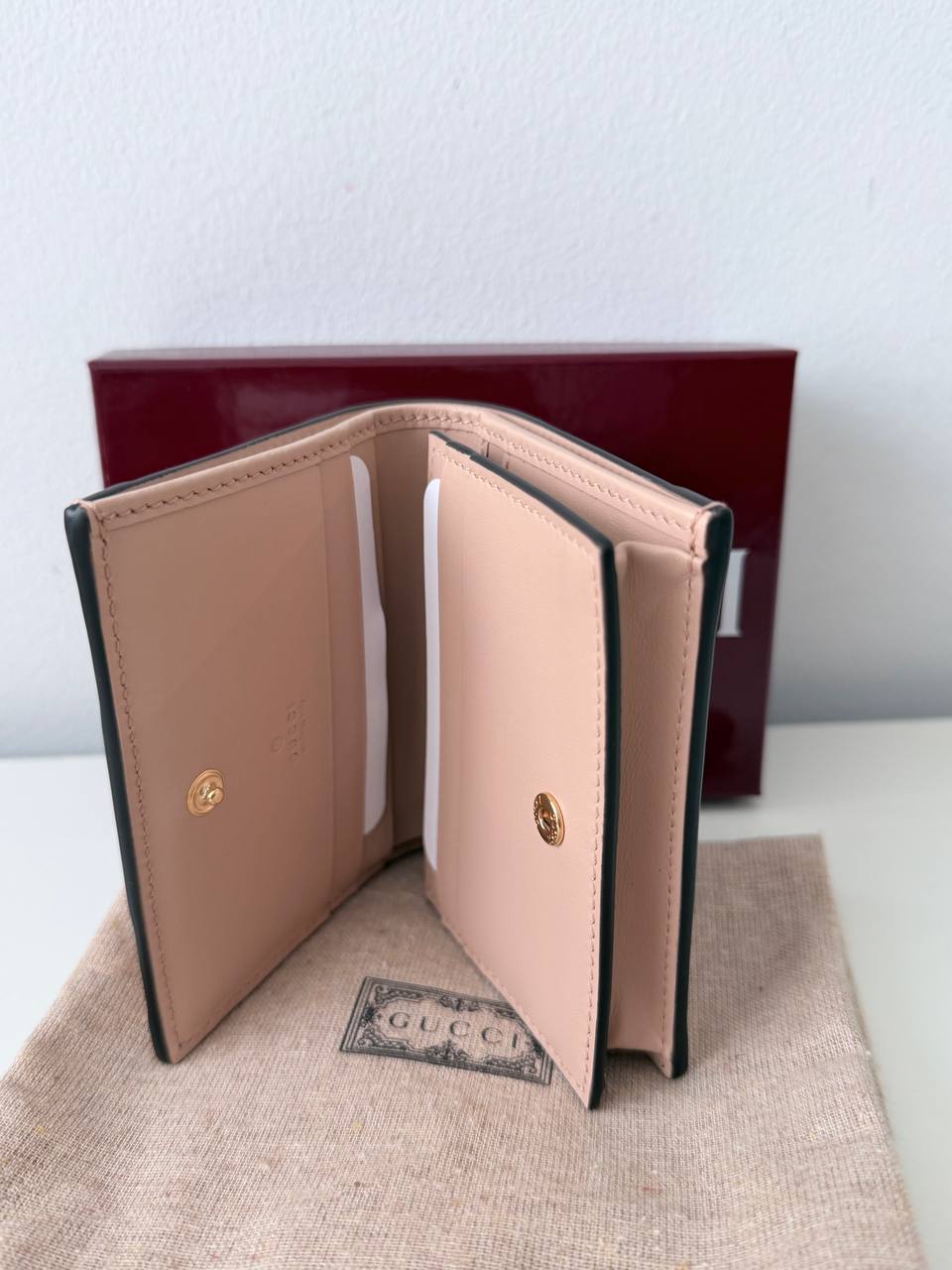 GG Matelassé Card Case Wallet Rose Porcelaine