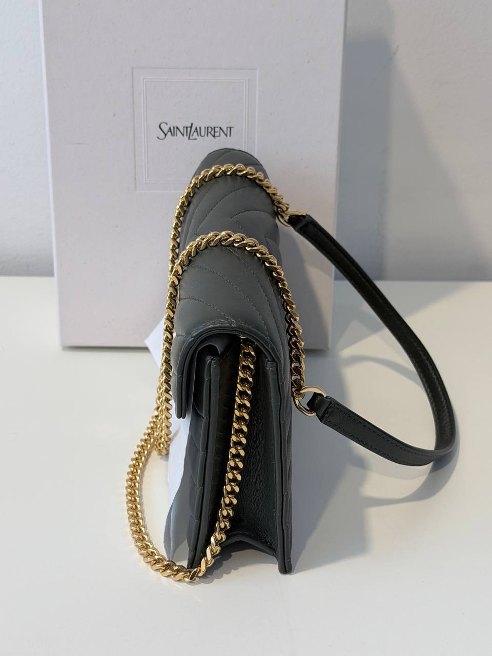 Saint Laurent Cassandre Matelassé Wallet on Chain Black