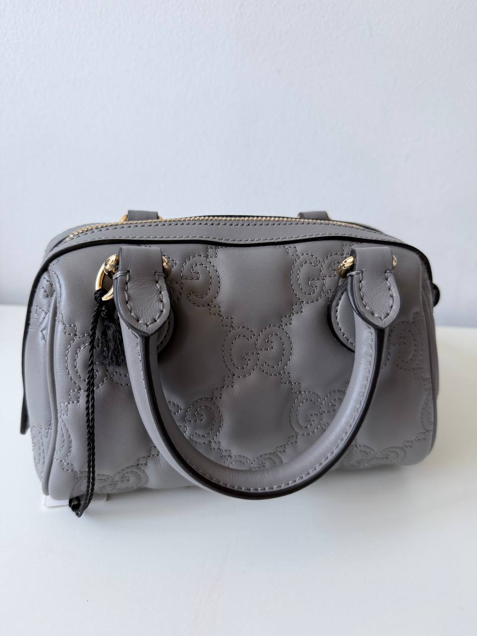 Minibolso Bowling GG Matelassé de Piel Gris