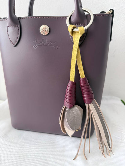 Bolso Mini Tote Longchamp Épure en Piel Color Berenjena con Charm Decorativo