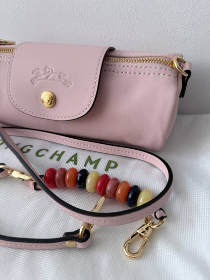 Bolso Cilíndrico Longchamp Le Pliage Cuir en Pink Leather