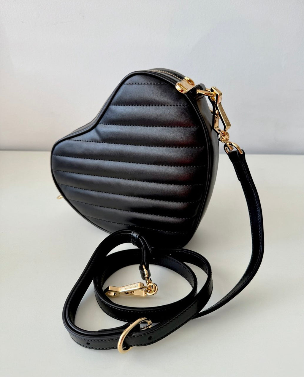 Interlocking Black G Heart Shoulder Bag Diagonal Quilted Mini