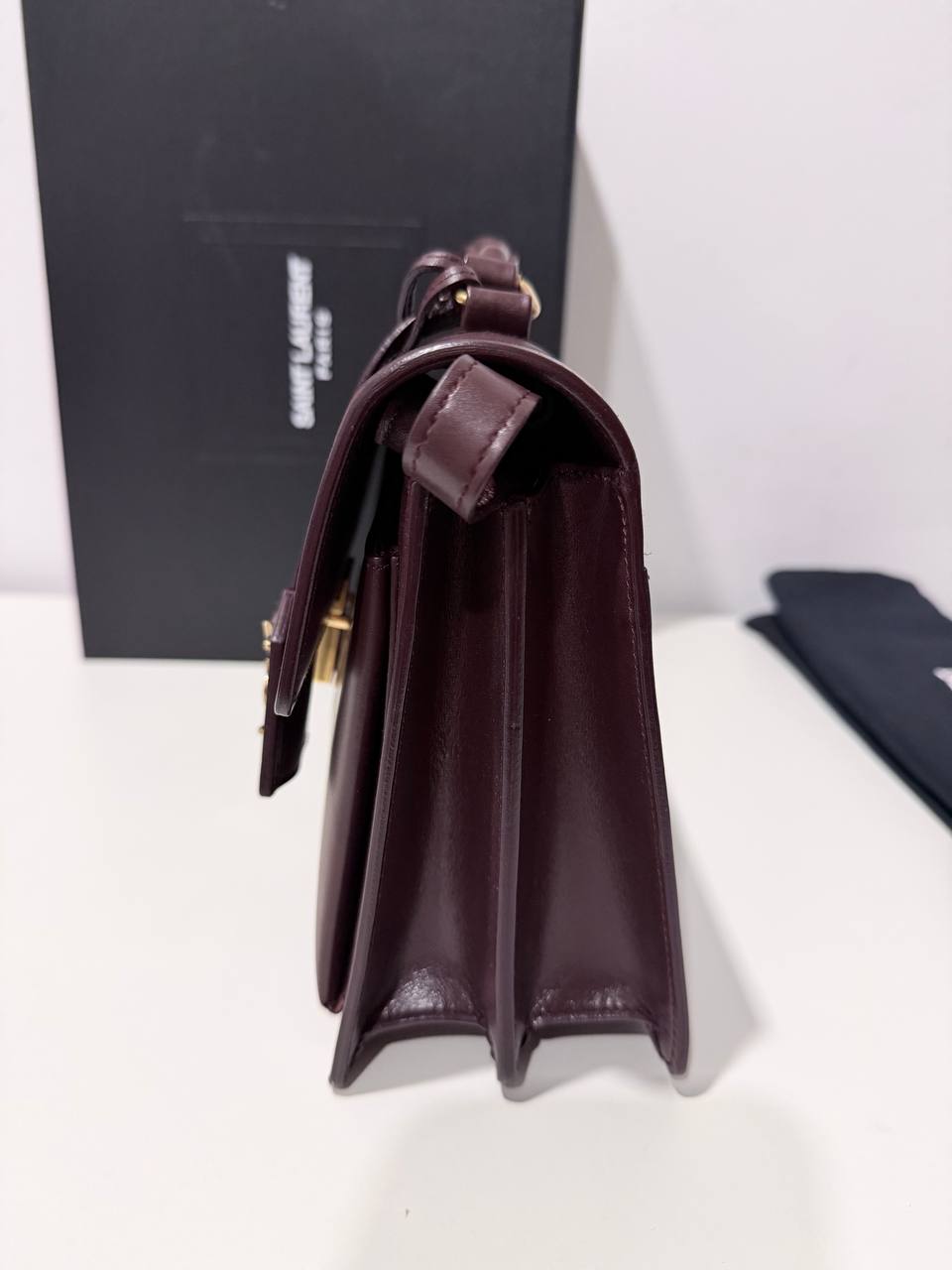 Pre-Loved Designer Style Burgundy Structured Top Handle Bag with Gold-Tone Hardware