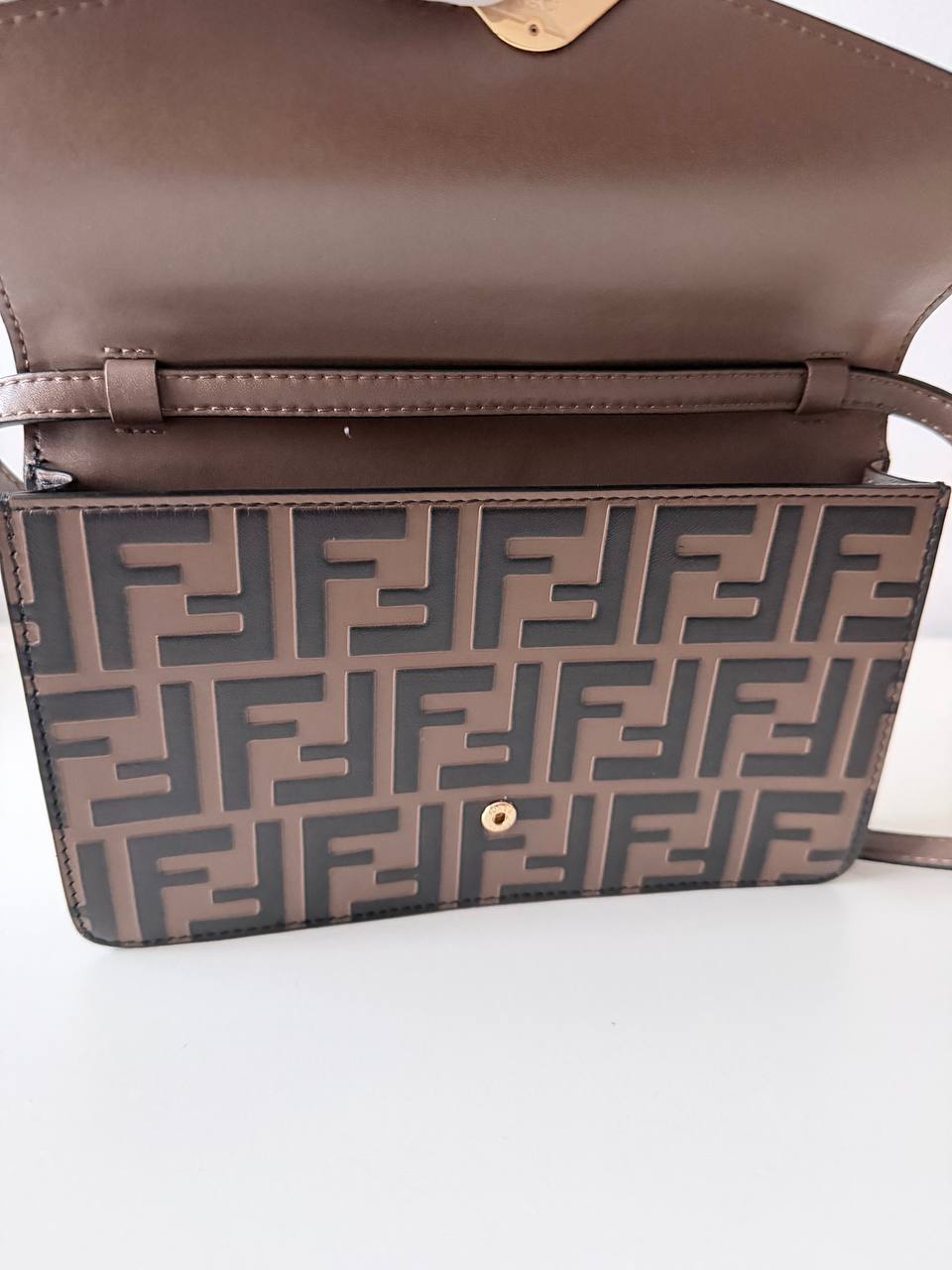 Logo Embossed Leather Wallet on Strap – Brown & Black | Pre-Loved