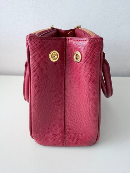 Saffiano Leather Double Zip Mini Tote Bag – Pink – Made in Italy