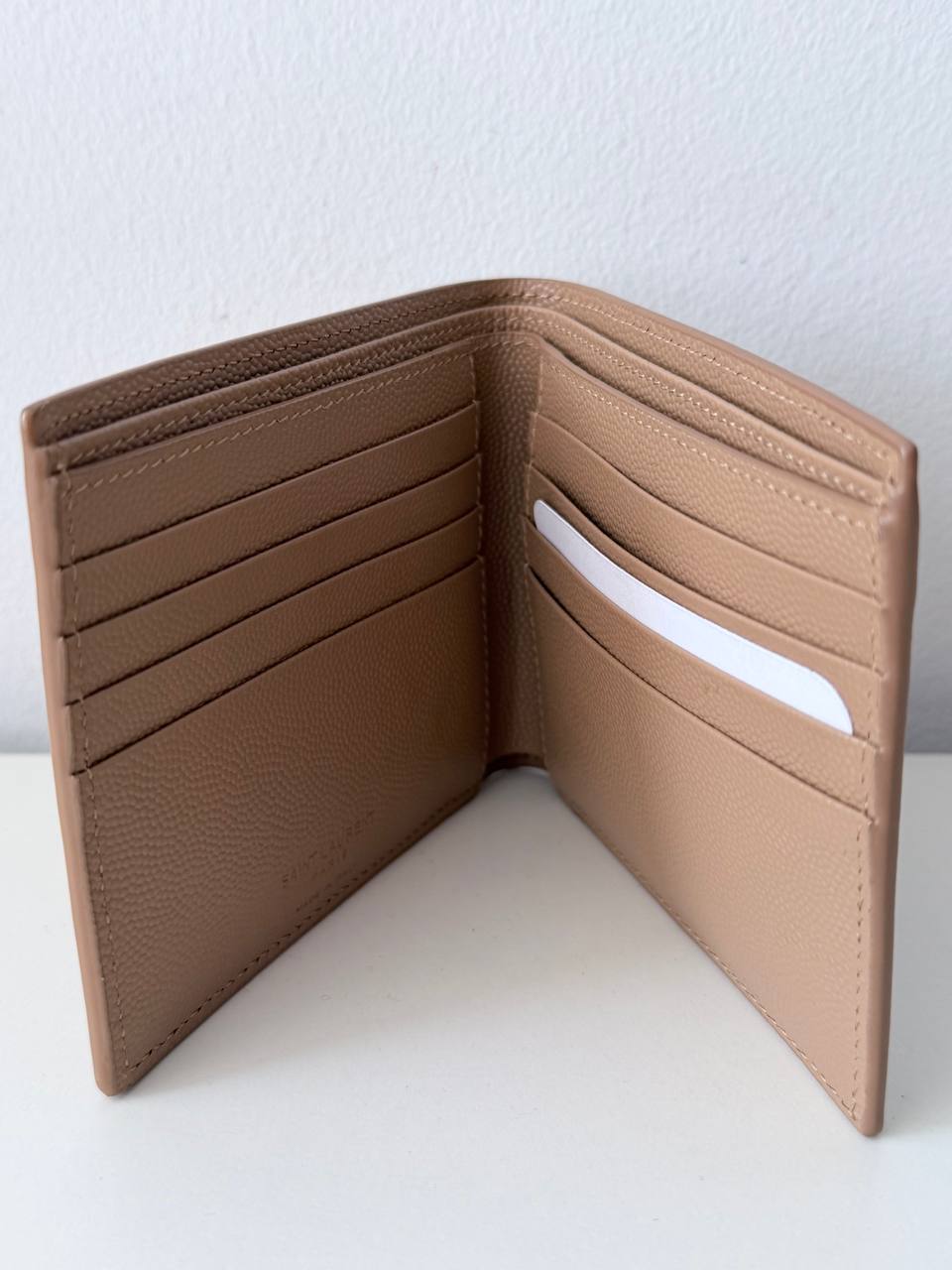 Paris Grained Leather Bifold Wallet – Beige / Nude – Authentic Pre-Owned
