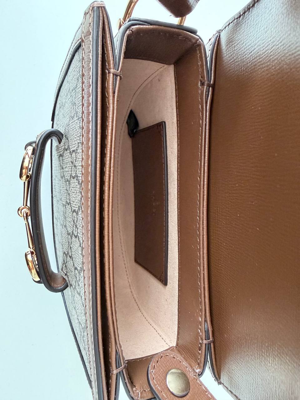 Pre-Loved GG Monogram Canvas Small Shoulder Bag with Brown Leather Trim & Gold Hardware