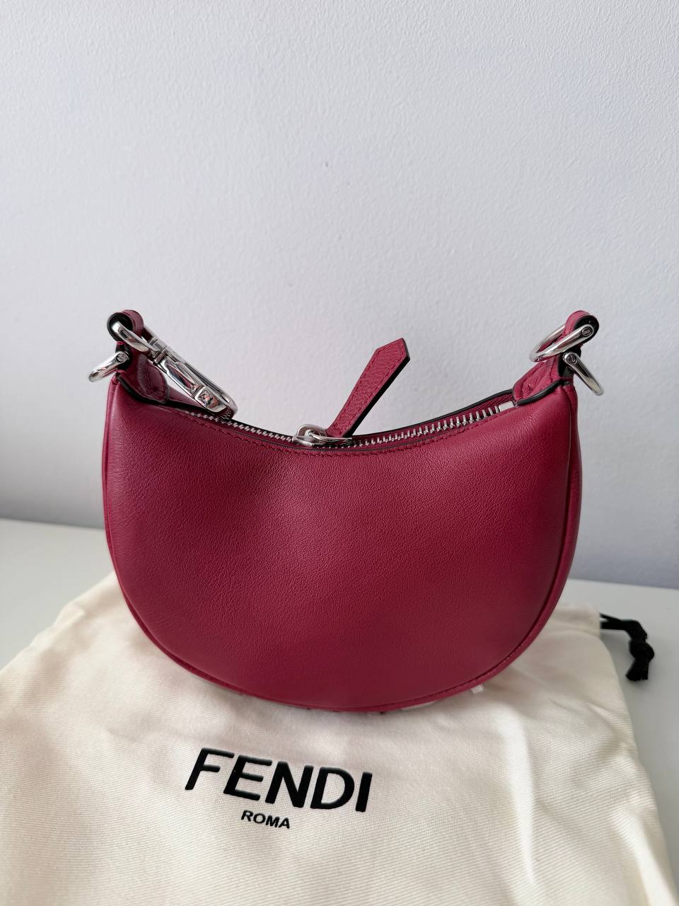 Red Leather Shoulder Bag with Oversized Logo Hardware